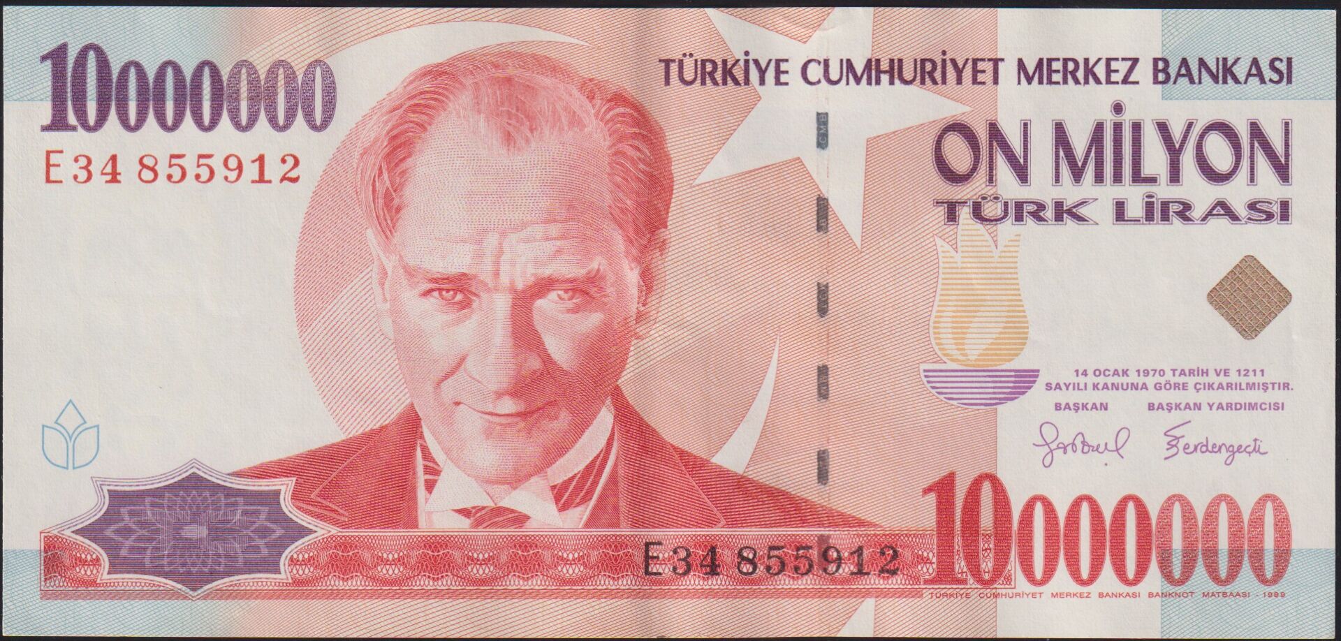 7.Emisyon 10 000 000 Lira E34 855912 Ççt Çilaltı