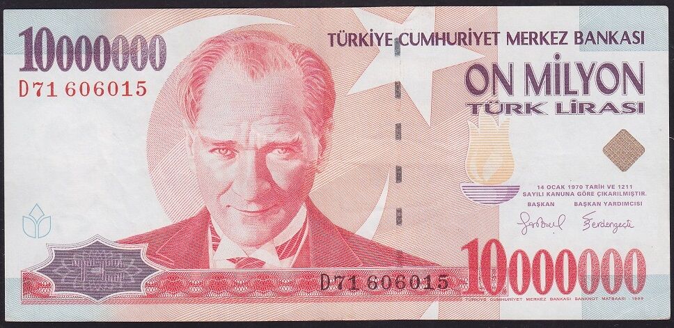 7.Emisyon 10000000 Lira D71 606015 Çok Temiz+
