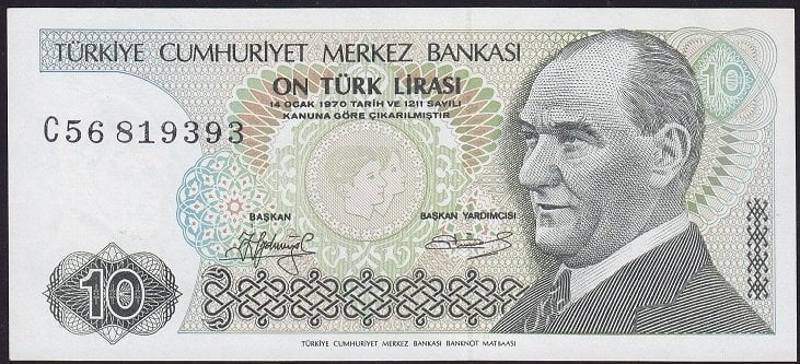 7.Emisyon 1.Tertip 10 Lira C56 819393 Çilaltı Çil