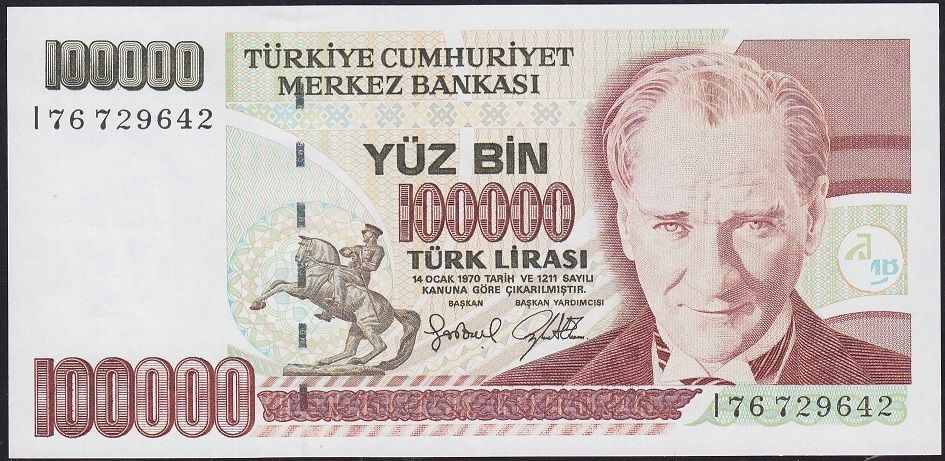 7.Emisyon 3.Tertip 100000 Lira I76 729642 Çil