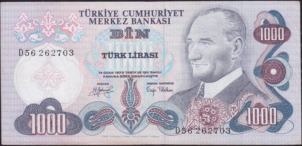 6.Emisyon 2.Tertip 1000 Lira D56 262703 Çok Temiz+ ( Kısmi Düzeltme var )
