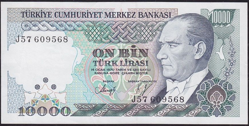 7.Emisyon 4.Tertip 10000 Lira J57 609568 Çok Temiz+