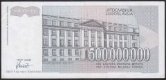 YUGOSLAVYA 500 000 000 DİNAR 1993 ÇÇT eski kağıt para değerleri