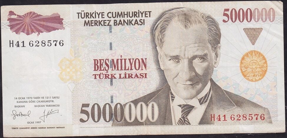 7.Emisyon 5.000.000 Lira H41 628576 Çok Temiz+