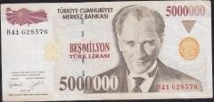 7.Emisyon 5000000 Lira H41 628576 Çok Temiz+
