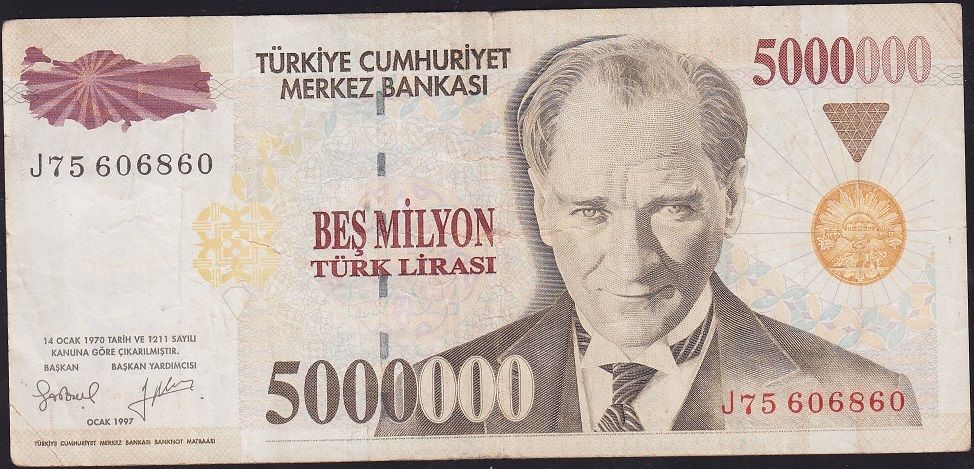7.Emisyon 5 000 000 Lira J75 606860 Çok Temiz