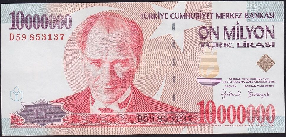 7.Emisyon 10000000 Lira D59 853137 Çok Çok Temiz+