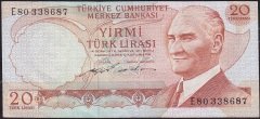 6.Emisyon 2.Tertip 20 Lira E80 338687 Çok Çok Temiz