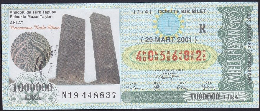 2001 29 MART ÇEYREK BİLET - R SERİSİ