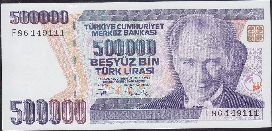 7.Emisyon 3.Tertip 500000 Lira F86 149111 Çil