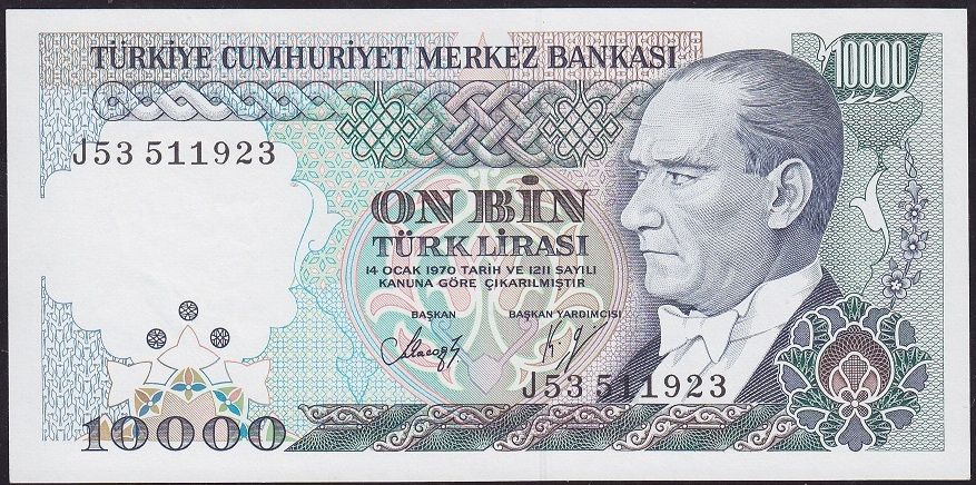 7.Emisyon 4.Tertip 10000 Lira J53 511923 Çil