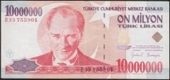 7.Emisyon 10000000 Lira B33 755901 Çok Temiz+