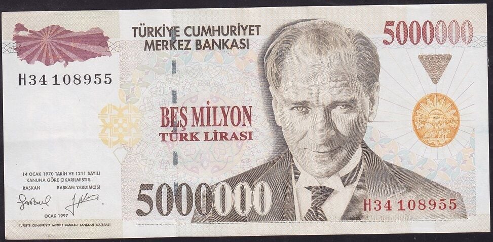 7.Emisyon 5.000.000 Lira H34 108955 Çok Çok Temiz+