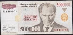 7.Emisyon 5.000.000 Lira H34 108955 Çok Çok Temiz+