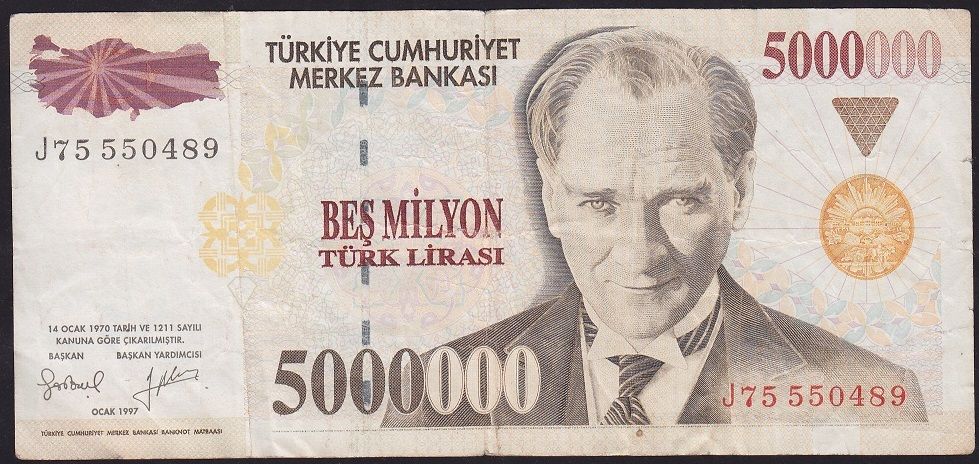 7.Emisyon 5 000 000 Lira J75 550489 Çok Temiz