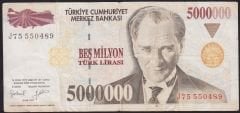 7.Emisyon 5 000 000 Lira J75 550489 Çok Temiz