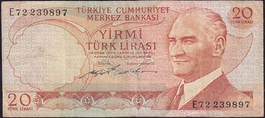 6.Emisyon 2.Tertip 20 Lira E72 239897 Çok Temiz