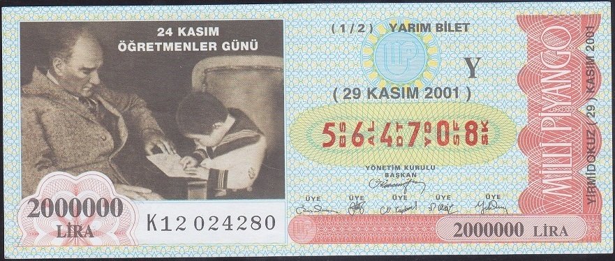 2001 29 KASIM YARIM BİLET - Y SERİSİ