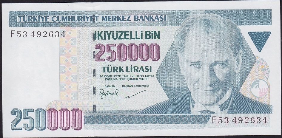 7.Emisyon 3.Tertip 250000 Lira F53 492634 Çil