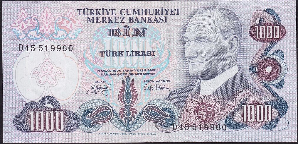 6.Emisyon 2.Tertip 1000 Lira D45 519960 Çilaltı