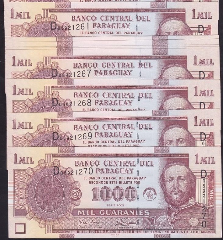 PARAGUAY 1000 GUARANİES 2005 SERİ TAKİPLİ (10 ADET) ÇİL