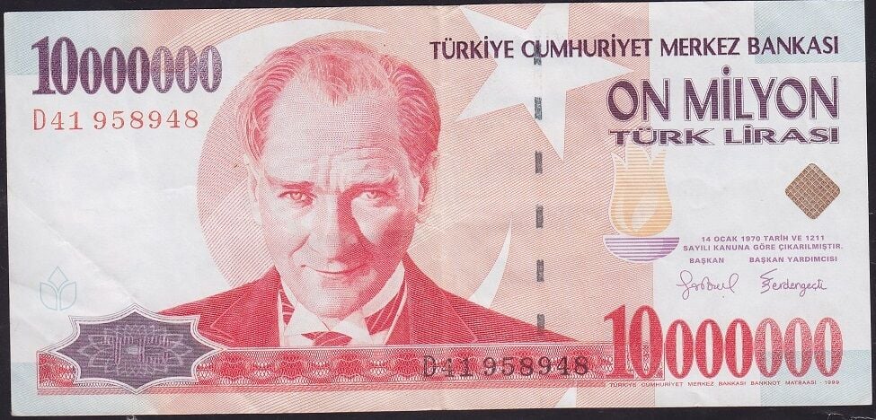 7.Emisyon 10000000 Lira D41 958948 Çok Temiz+