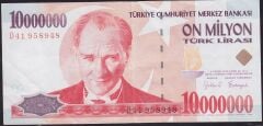7.Emisyon 10000000 Lira D41 958948 Çok Temiz+