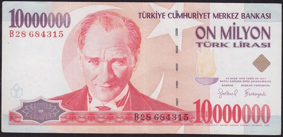 7.Emisyon 10000000 Lira B28 684315 Çok Temiz+