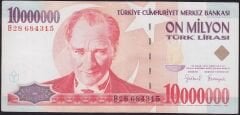 7.Emisyon 10000000 Lira B28 684315 Çok Temiz+