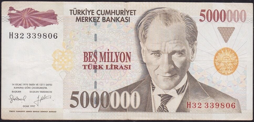 7.Emisyon 5000000 Lira H32 339806 Çok Temiz+