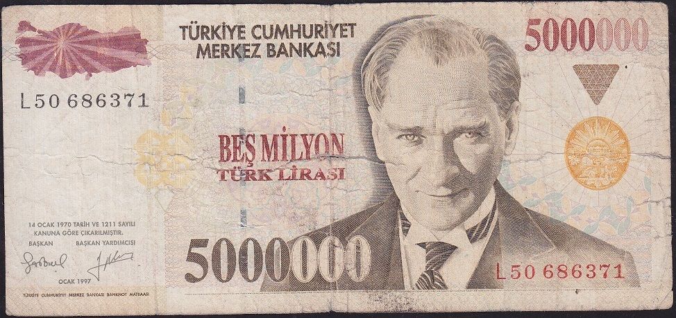 7.Emisyon 5 000 000 Lira L50 686371 Temiz