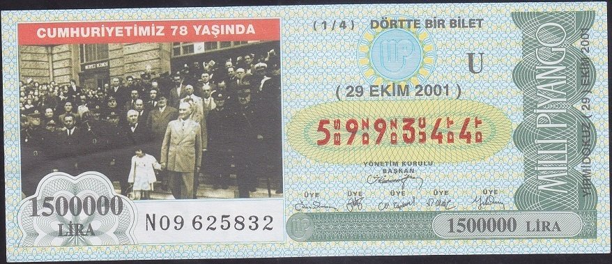 2001 29 EKİM ÇEYREK BİLET - U SERİSİ