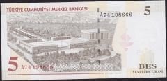 8.Emisyon 5 YTL A74 198666 Çil
