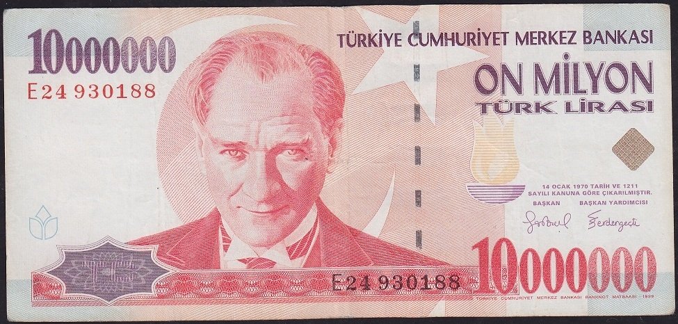 7.Emisyon 10 000 000 Lira E24 930188 Çok Temiz+