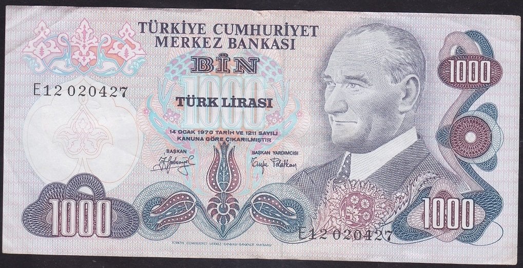 6.EMİSYON 2.TERTİP 1000 LİRA E12 020427 ÇOK TEMİZ +