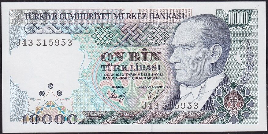 7.Emisyon 4.Tertip 10000 Lira J43 515953 Çil