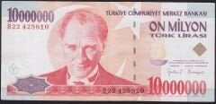 7.Emisyon 10.000.000 Lira B22 429810 Çok Temiz+