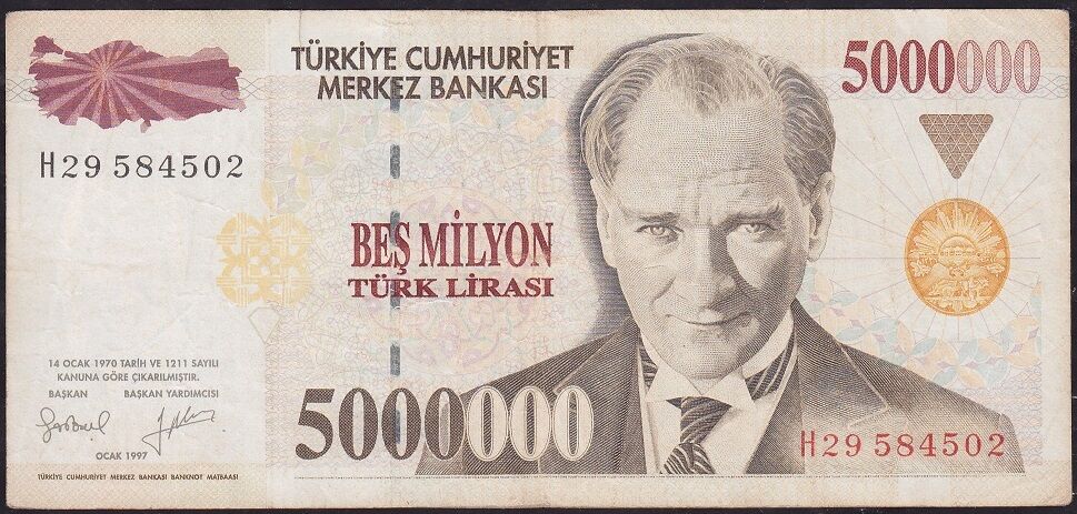 7.Emisyon 5000000 Lira H29 584502 Çok Temiz