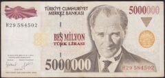 7.Emisyon 5000000 Lira H29 584502 Çok Temiz