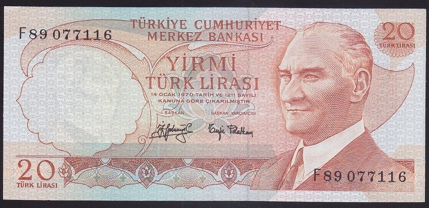 6.EMİSYON 3.TERTİP 20 LİRA F89 077116 ÇİLALTI