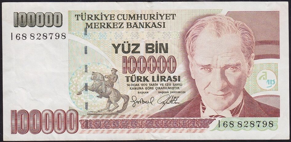 7.Emisyon 3.Tertip 100000 Lira I68 828798 Çok Temiz+