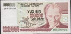 7.Emisyon 3.Tertip 100000 Lira I68 828798 Çok Temiz+