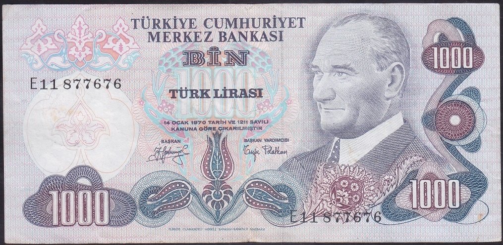 6.EMİSYON 2.TERTİP 1000 LİRA E11 877676 ÇOK TEMİZ +