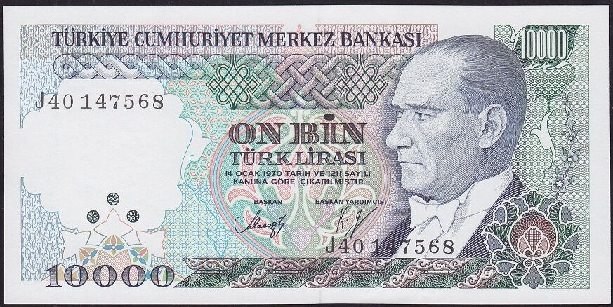 7.Emisyon 4.Tertip 10000 Lira J40 147568 Çil