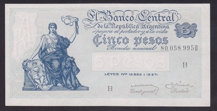 ARJANTİN 5 PESOS 1951 ÇİL PİCK 264