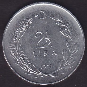 1977 Yılı 2.5 Lira Ters