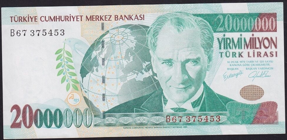 7.Emisyon 20000000 Lira B67 375453 Çok Çok Temiz+