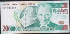 7.Emisyon 20000000 Lira B67 375453 Çok Çok Temiz+