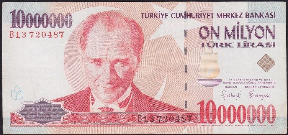 7.Emisyon 10.000.000 Lira B13 720487 Çok Temiz