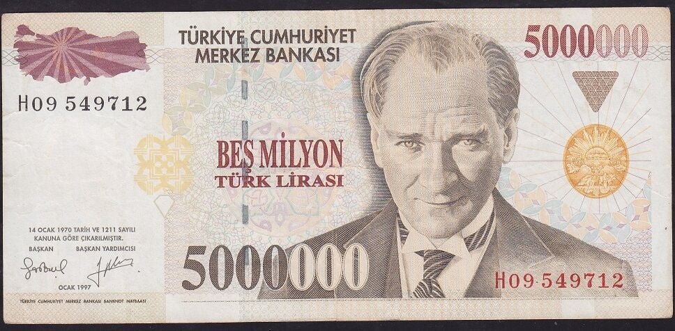 7.Emisyon 5.000.000 Lira H09 549712 Çok Temiz+